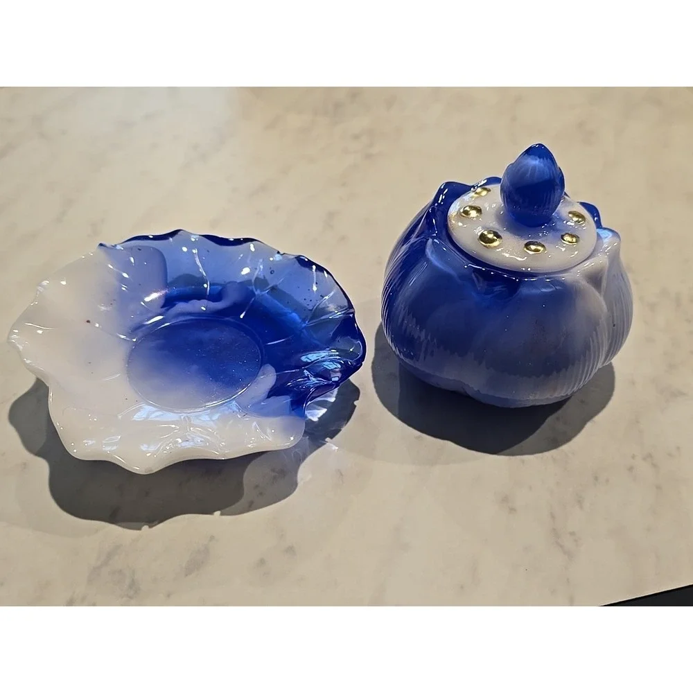 Handmade‎ Resin Blue And White Trinket Jar Stash Jar Decoration Gifts 628
